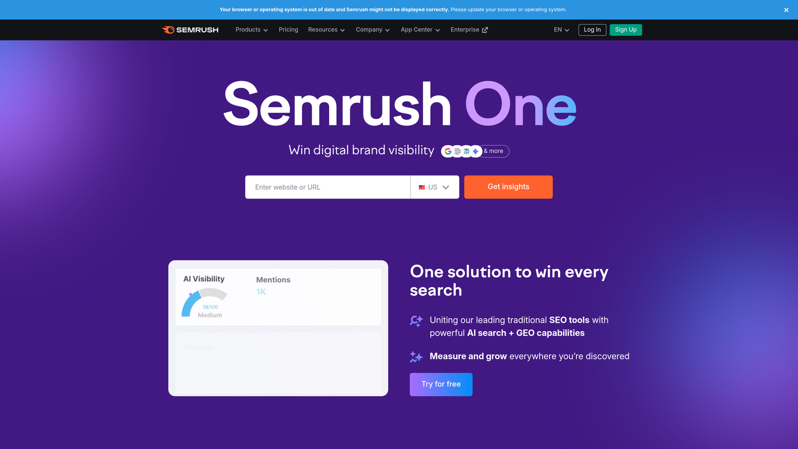 Screenshot of SEMrush website