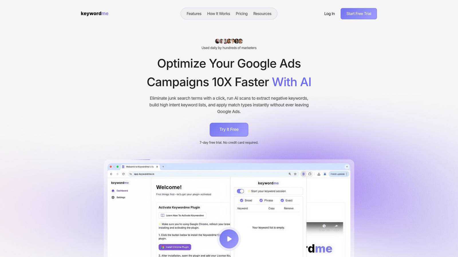 Screenshot of Keywordme website
