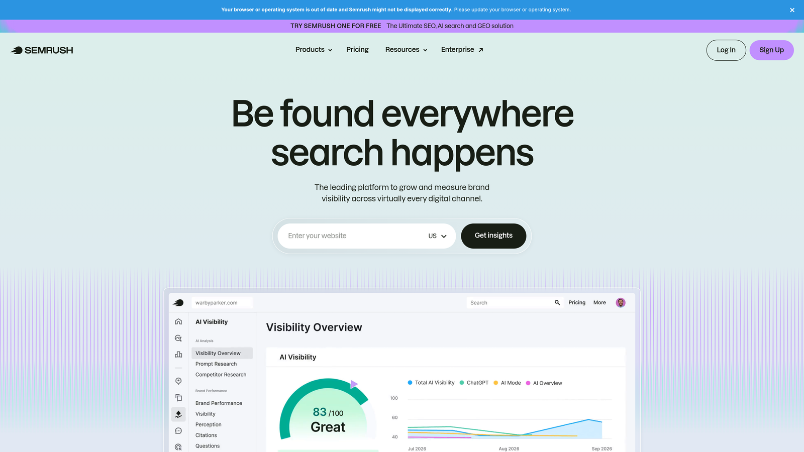 Screenshot of SEMrush website
