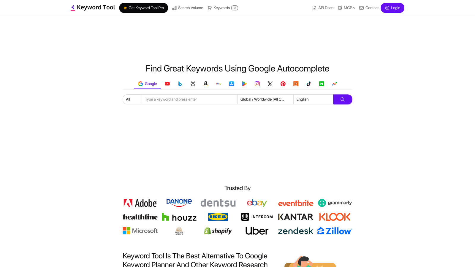 Screenshot of Keyword Tool website