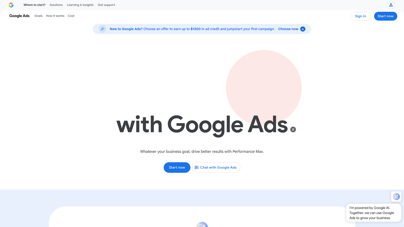 Screenshot of Google Ads website