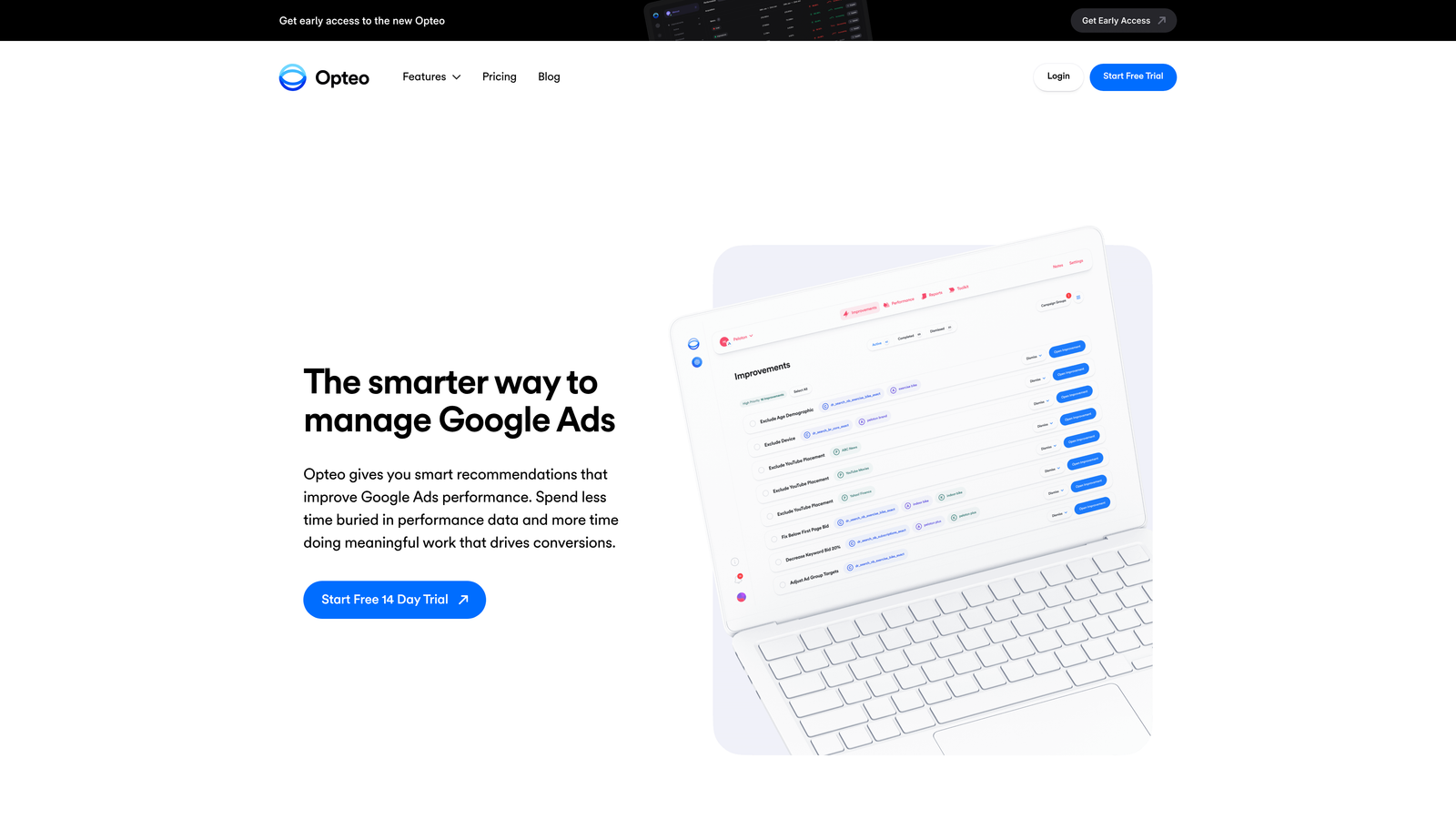 Screenshot of Opteo website