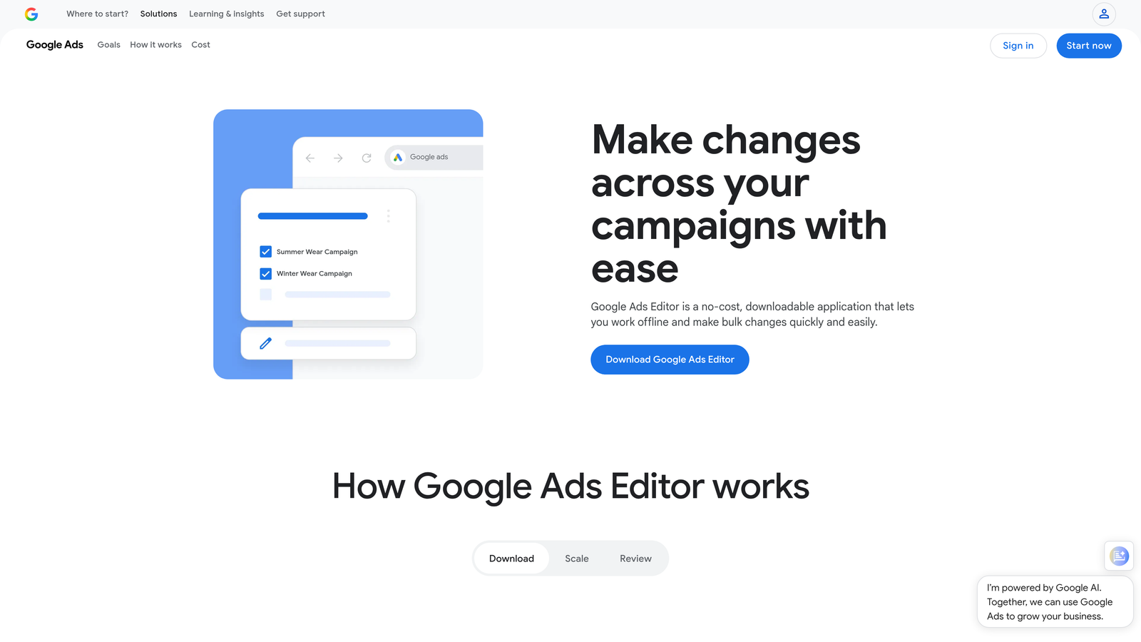 Screenshot of Google Ads Editor website