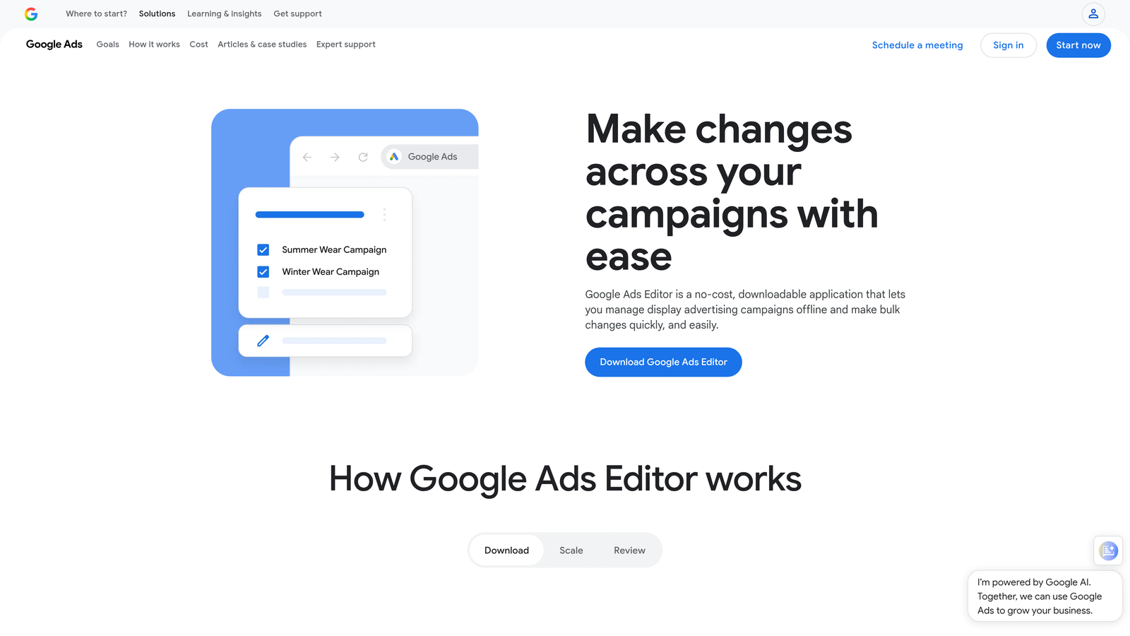 Screenshot of Google Ads Editor website