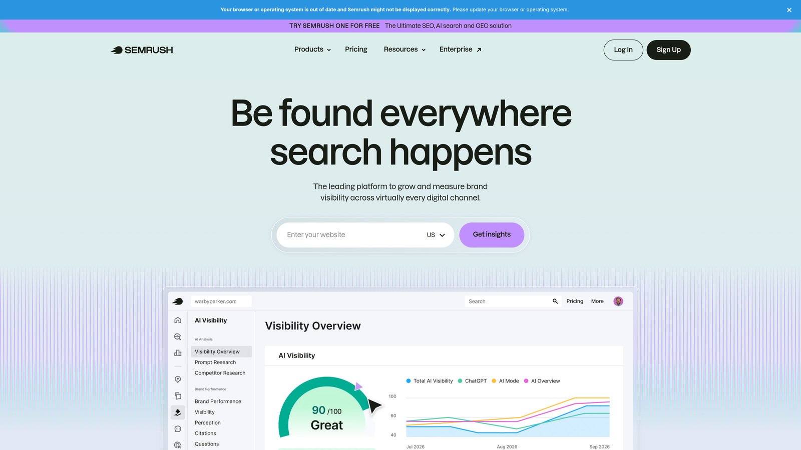 Screenshot of SEMrush website