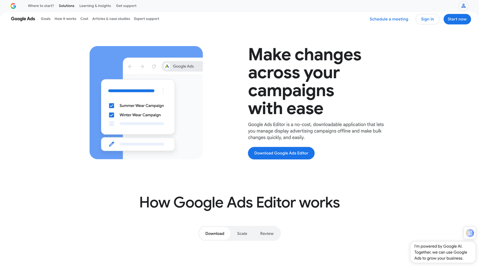 Screenshot of Google Ads Editor website