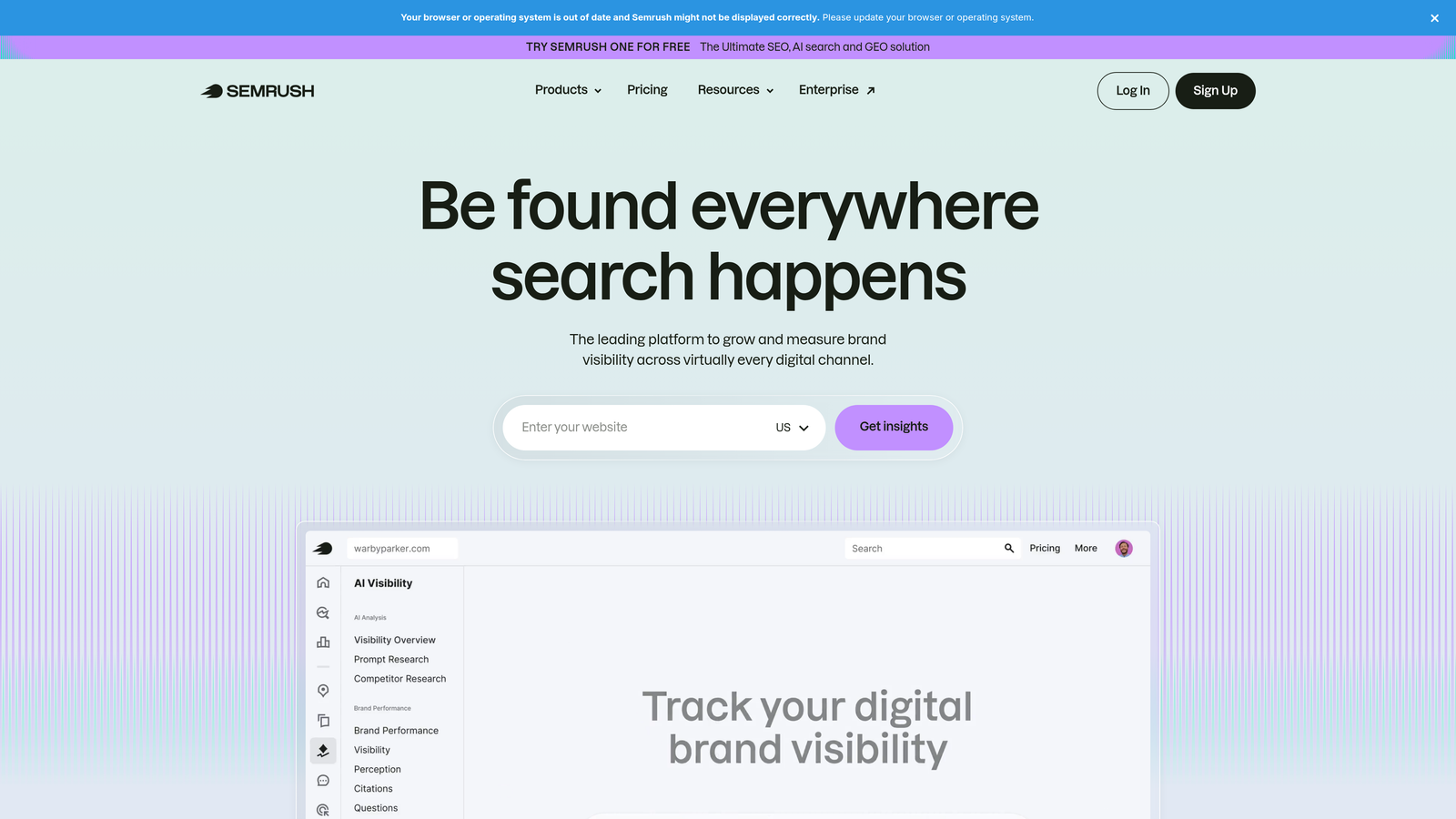 Screenshot of SEMrush website