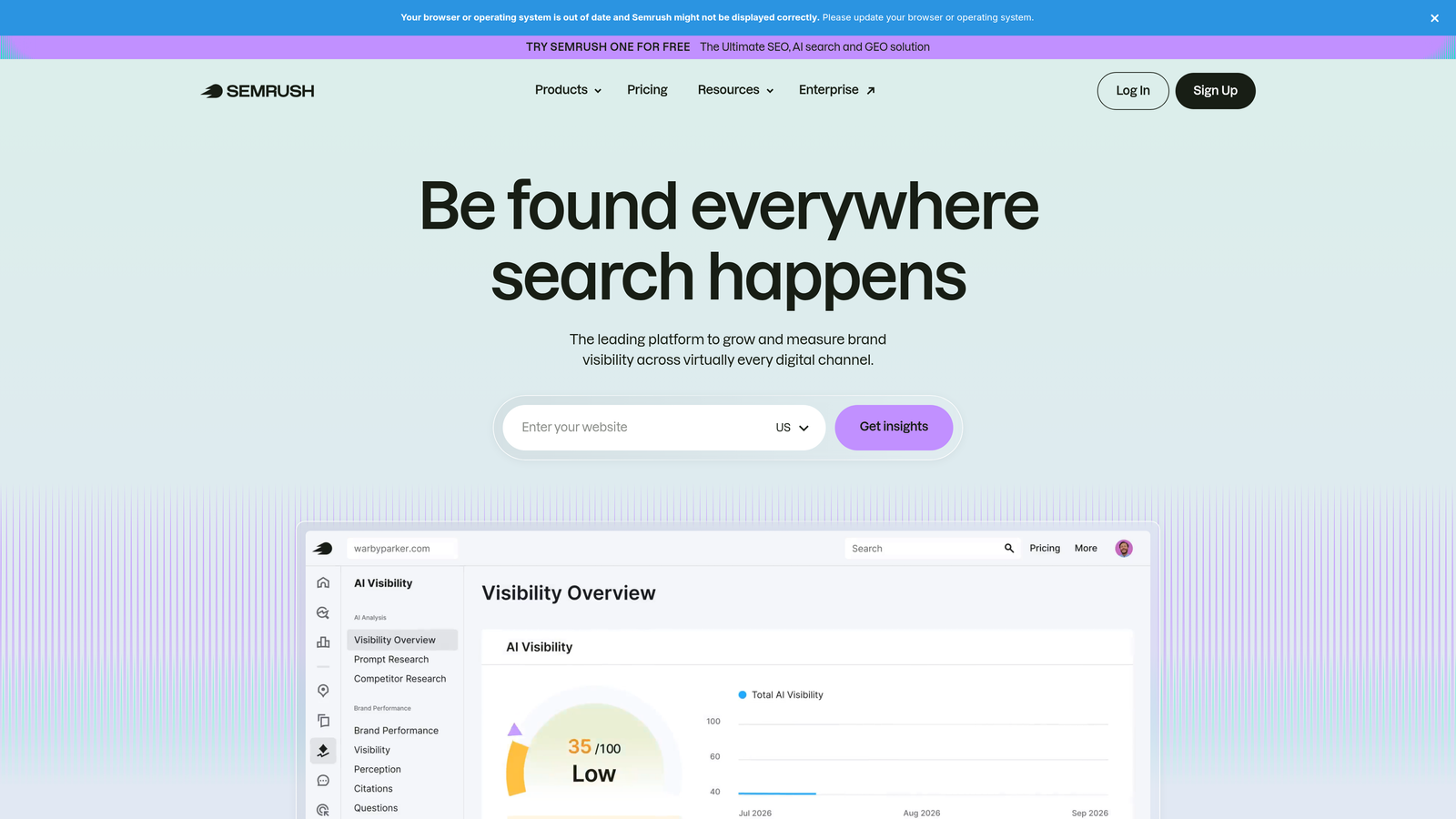 Screenshot of SEMrush website