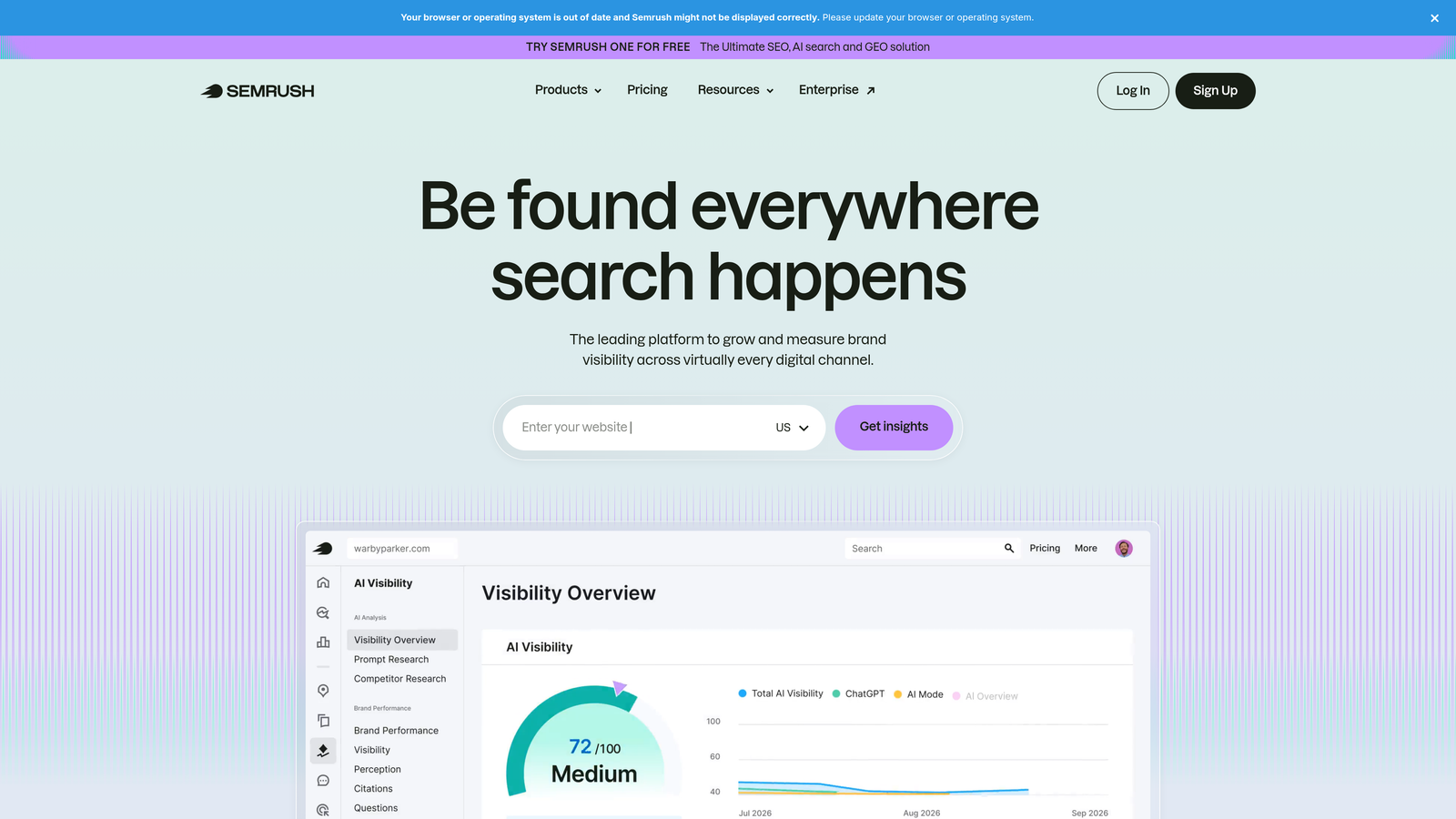 Screenshot of SEMrush website