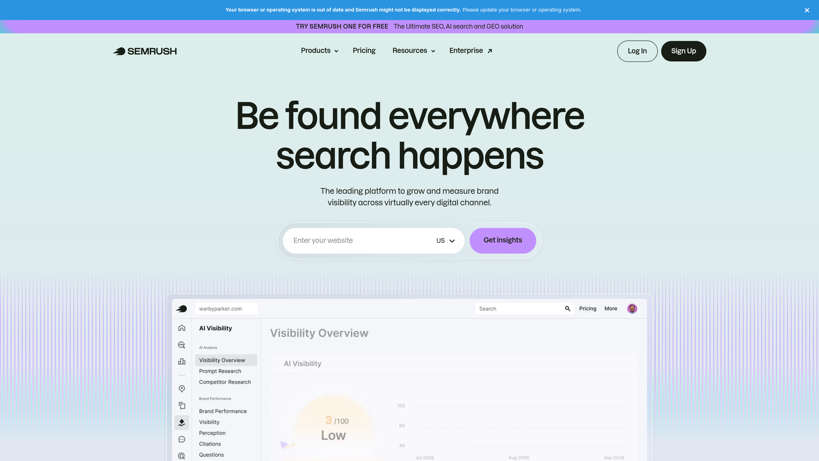 Screenshot of SEMrush website