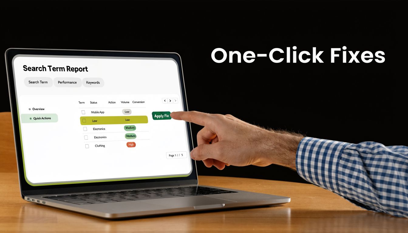 A hand interacting with a digital dashboard on a laptop screen for google ads optimization software.