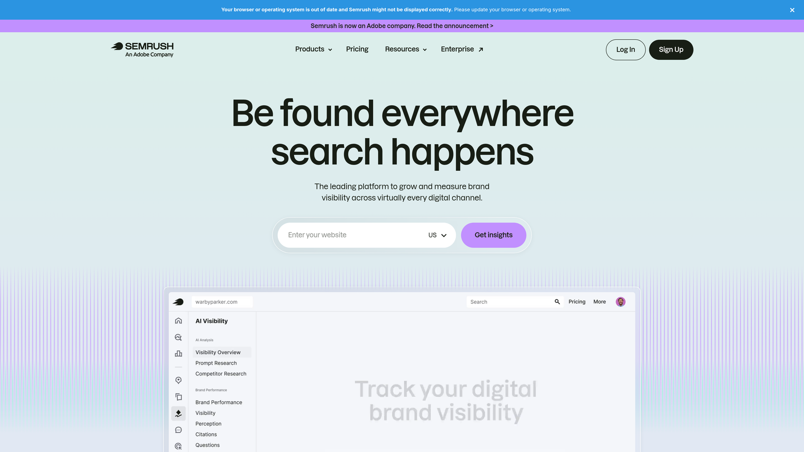 Screenshot of SEMrush website