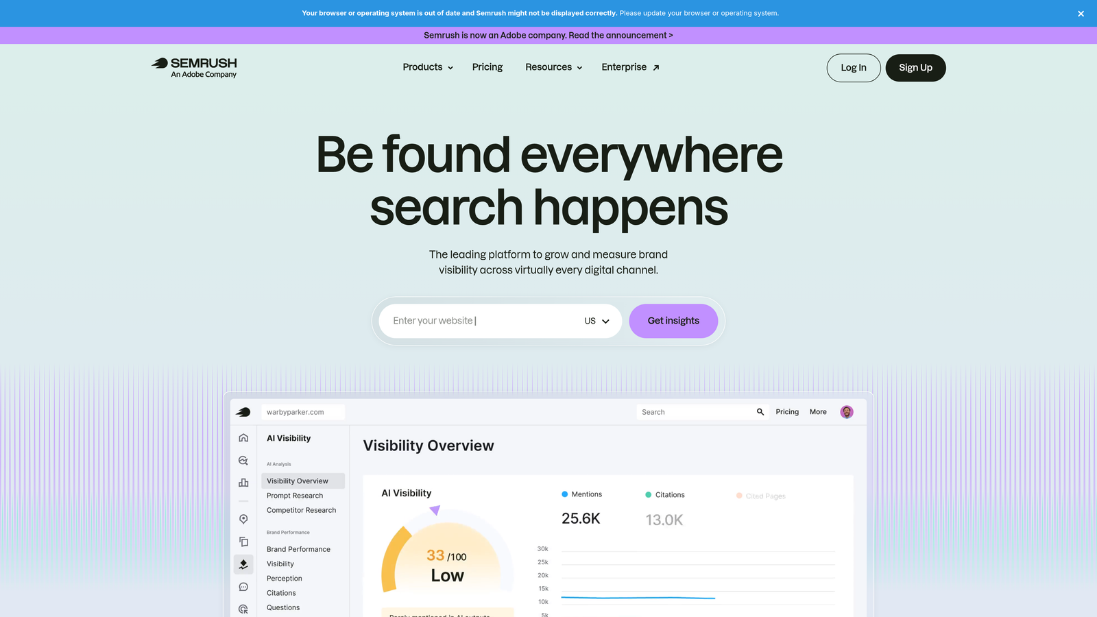 Screenshot of SEMrush website