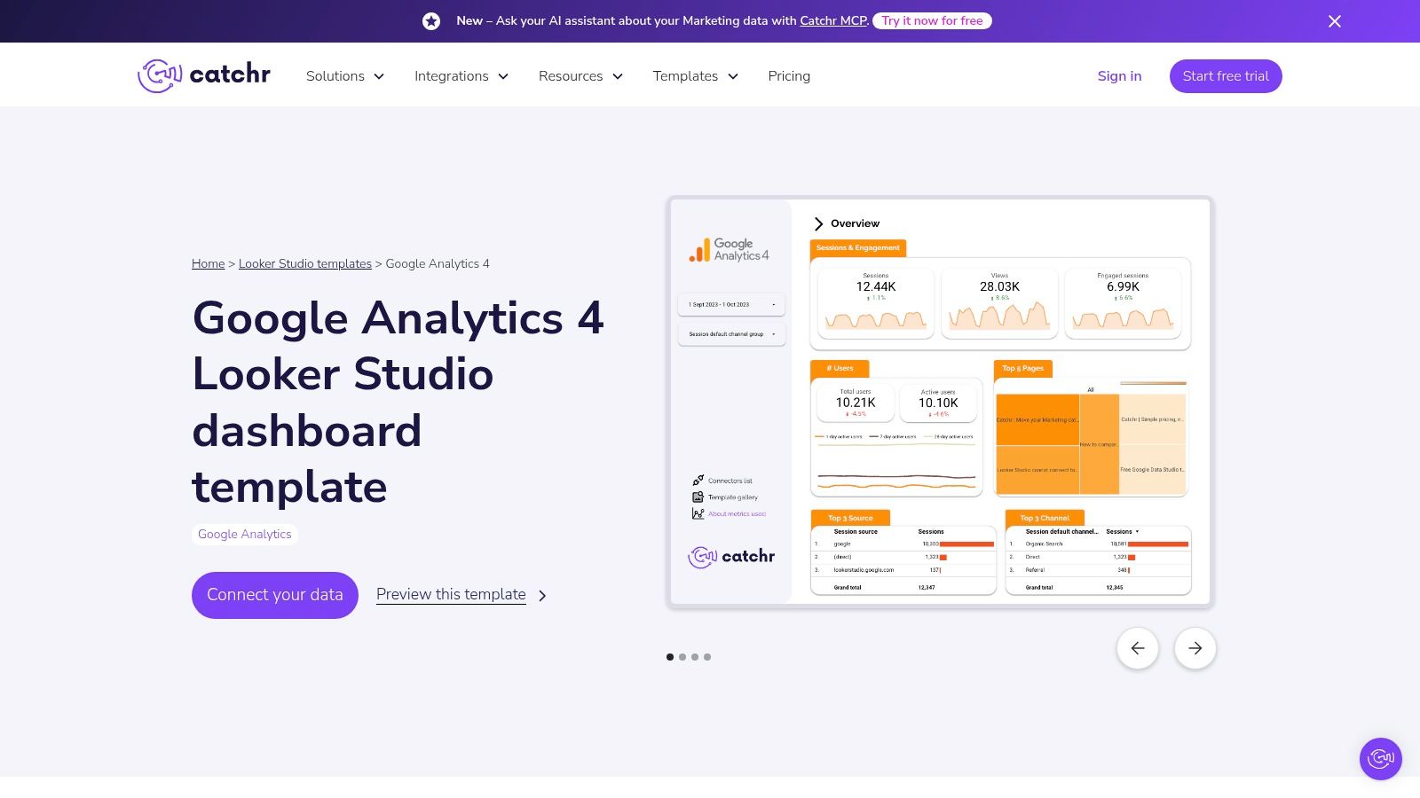 Catchr – Free GA4 Looker Studio Template