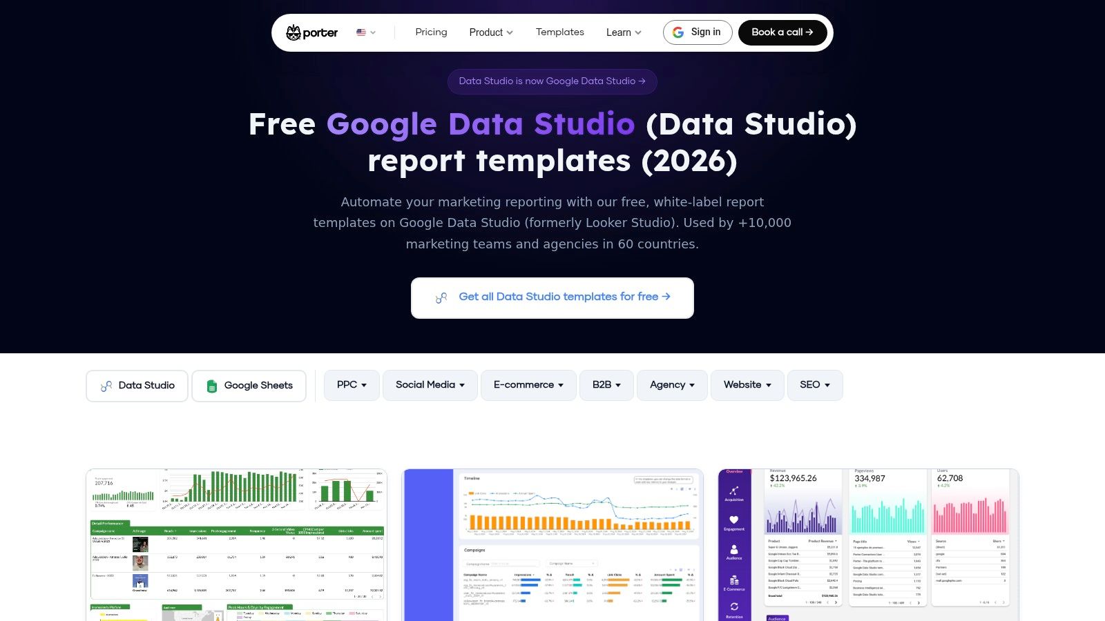 Porter Metrics – Free GA4 Looker Studio Templates