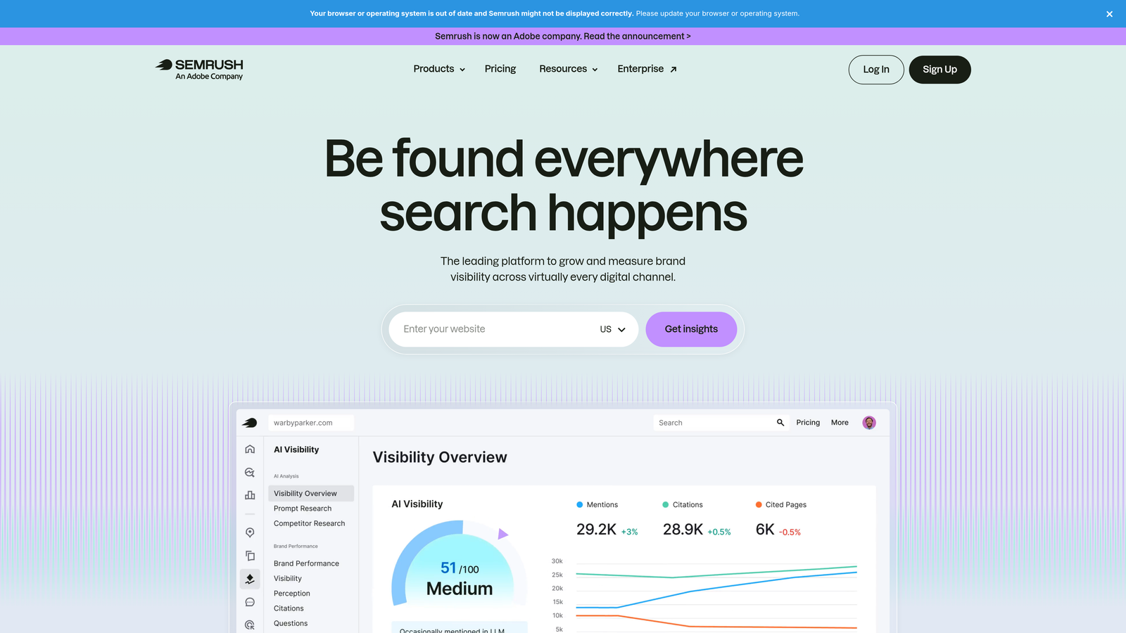 Screenshot of SEMrush website
