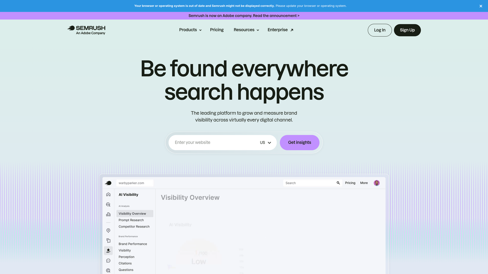 Screenshot of SEMrush website