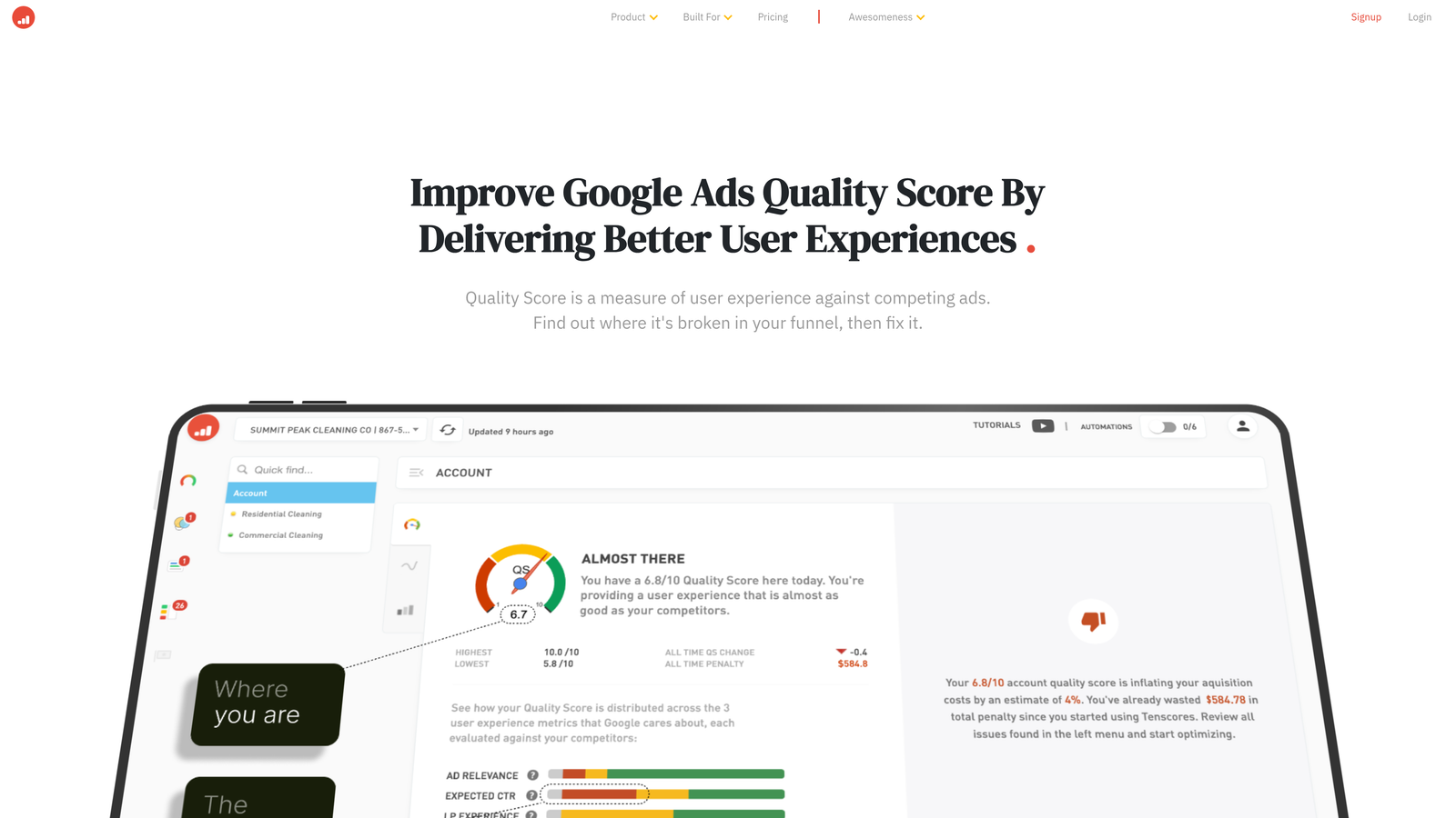 Screenshot of Tenscores website