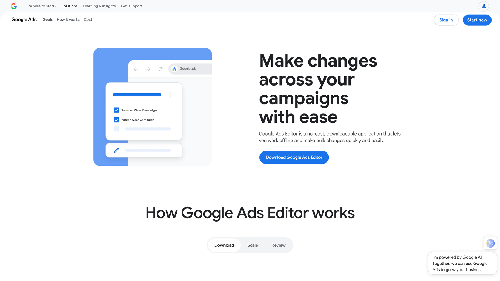 Screenshot of Google Ads Editor website