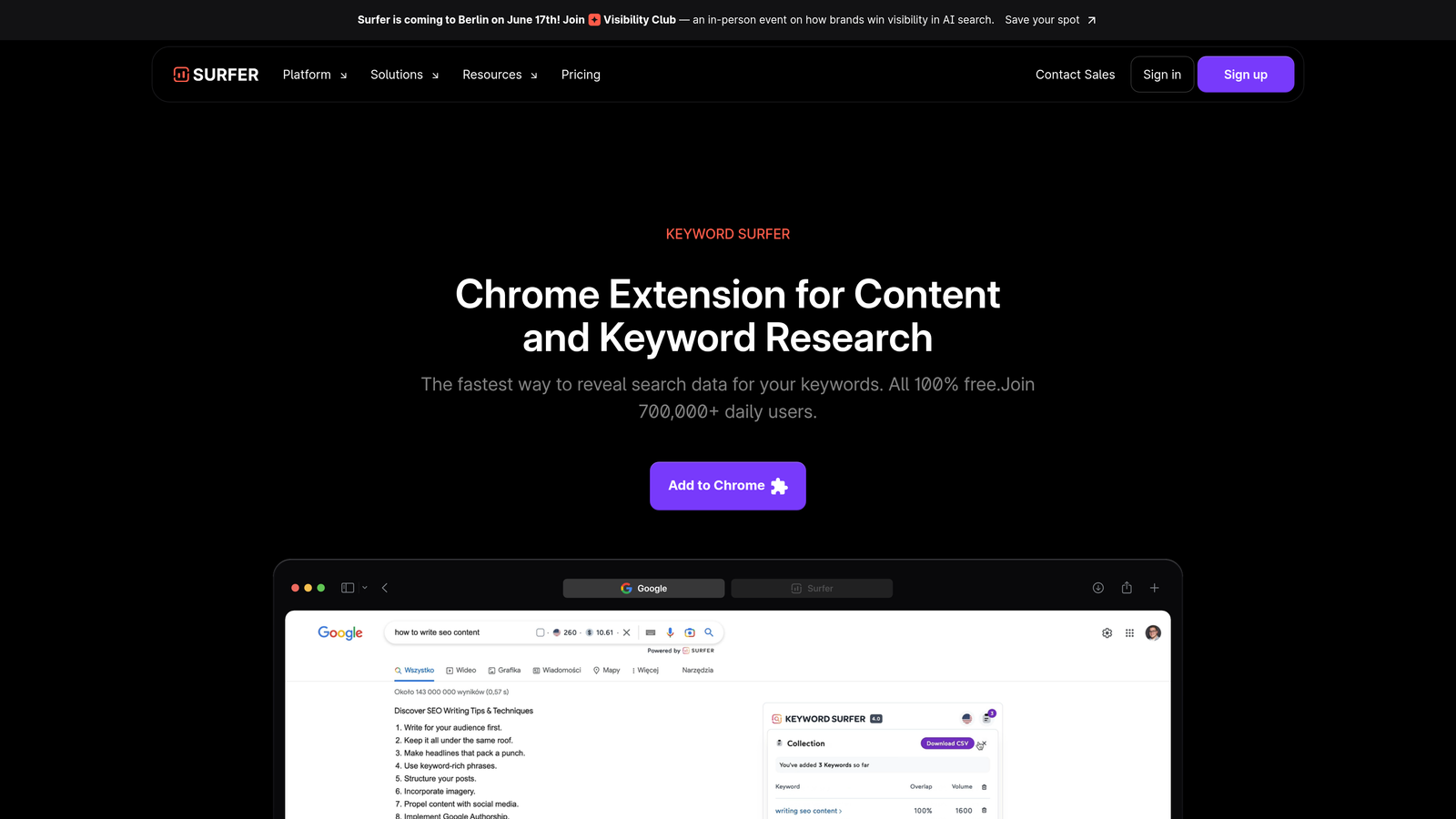 Screenshot of Keyword Surfer website