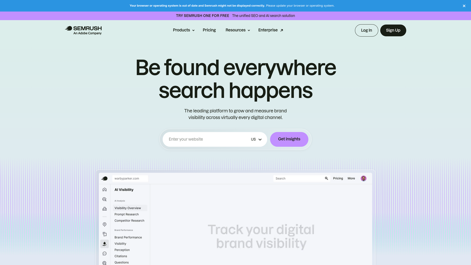 Screenshot of SEMrush website