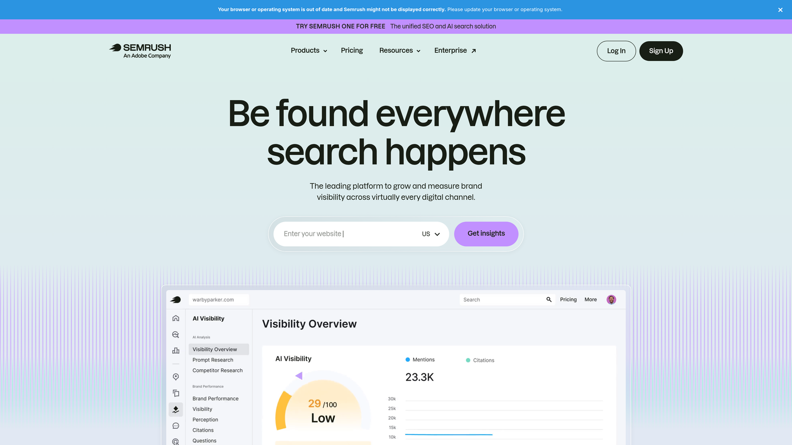 Screenshot of SEMrush website