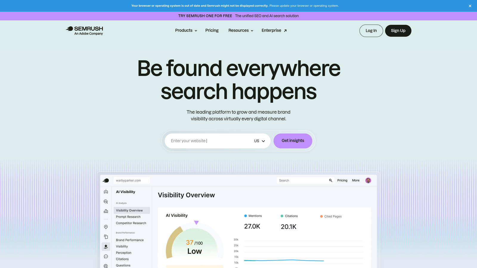 Screenshot of SEMrush website