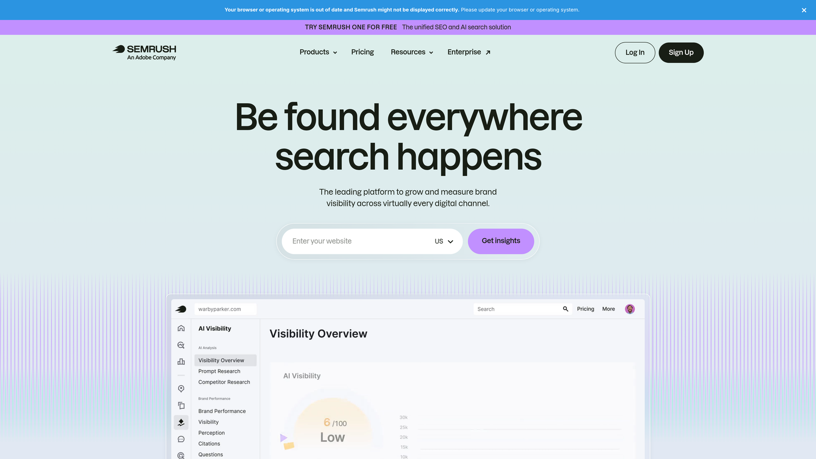 Screenshot of Semrush website
