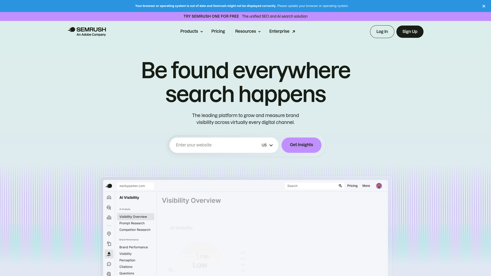 Screenshot of SEMrush website
