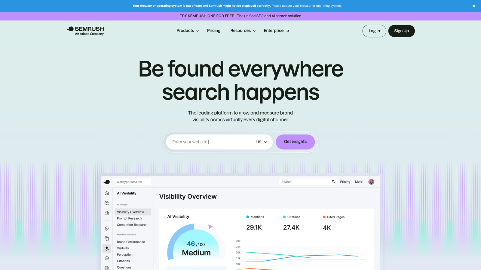 Screenshot of SEMrush Advertising Toolkit website