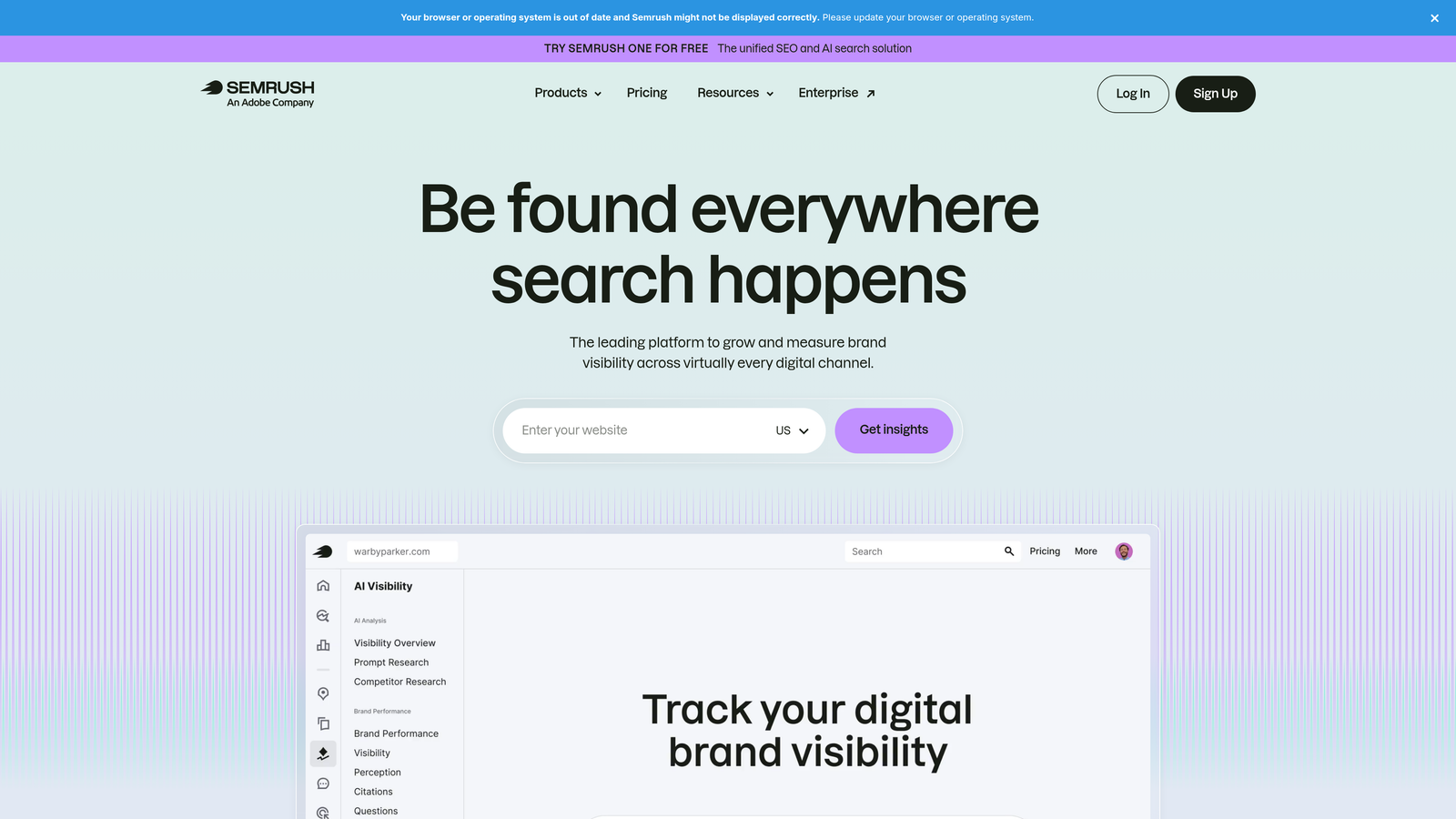 Screenshot of SEMrush website