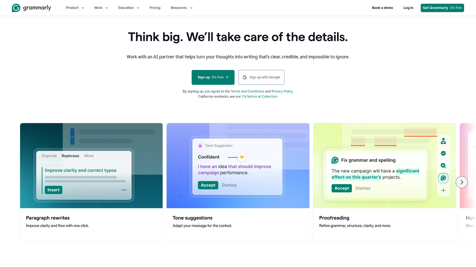 Screenshot of Grammarly website