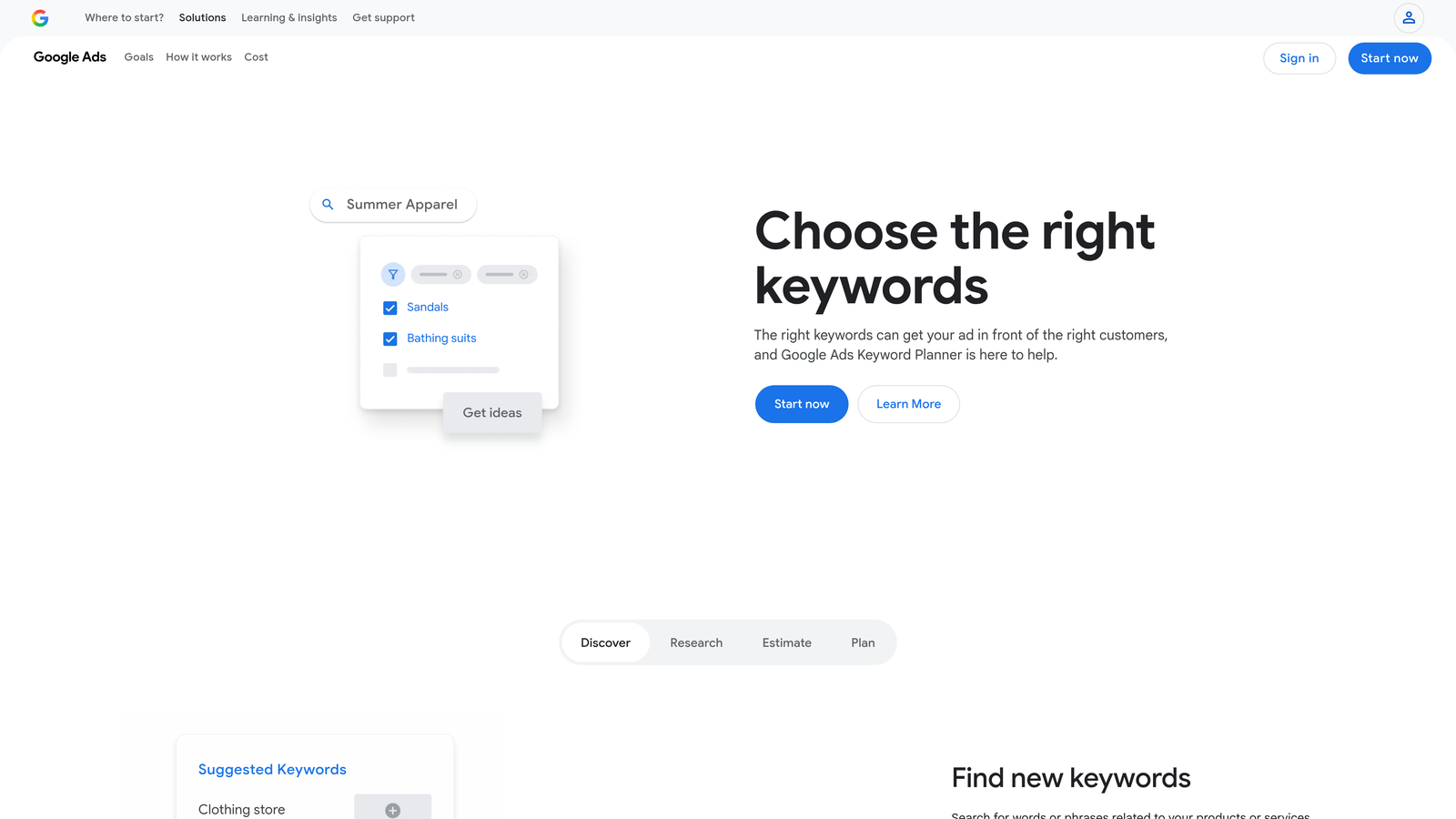 Screenshot of Google Keyword Planner website