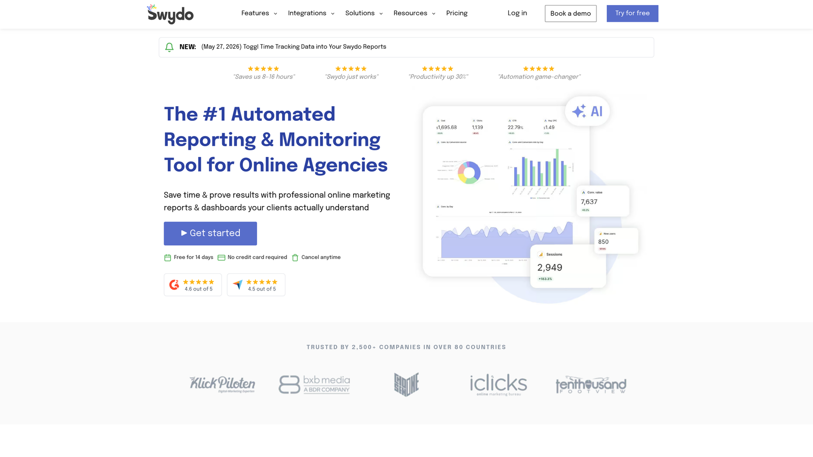 Screenshot of Swydo website