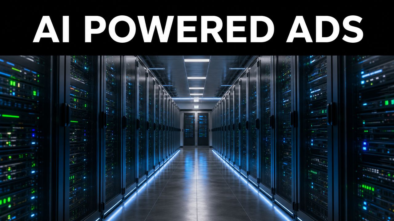 A central aisle in a modern data center with server racks lit by blue LED status lights.