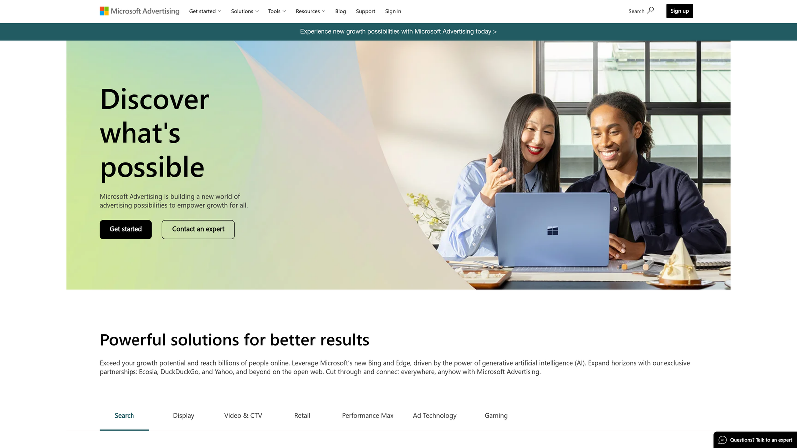 Screenshot of Microsoft Advertising website