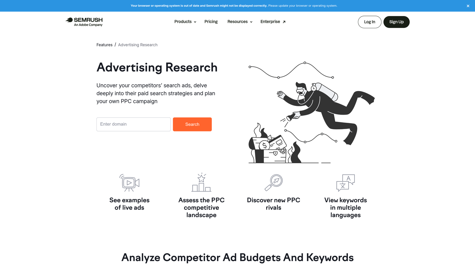 Screenshot of SEMrush Advertising Toolkit website