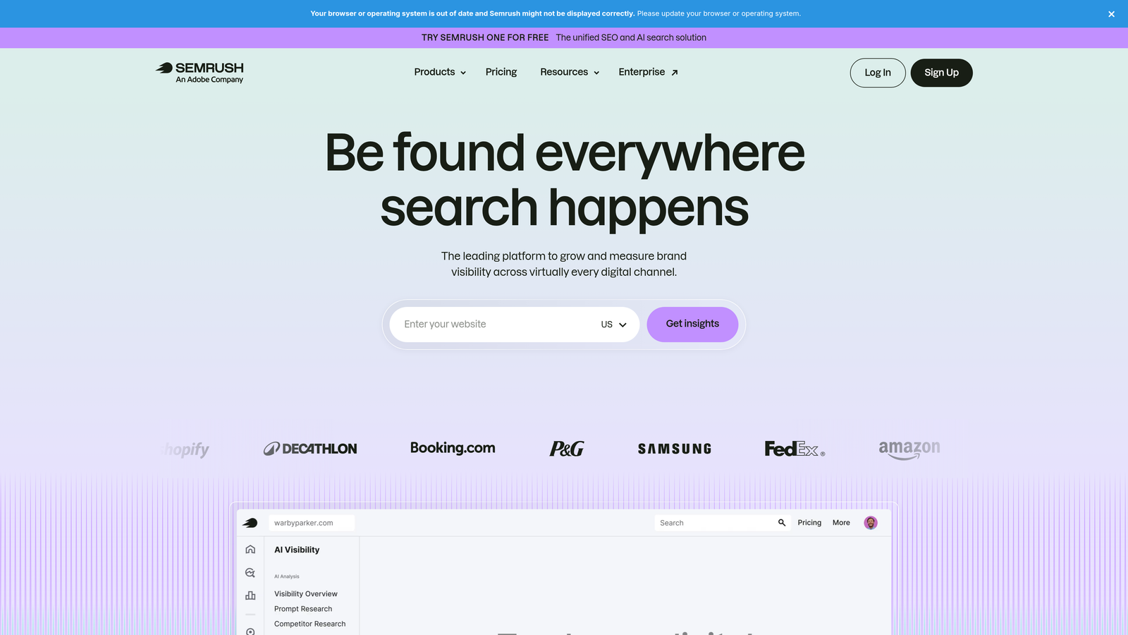 Screenshot of SEMrush website