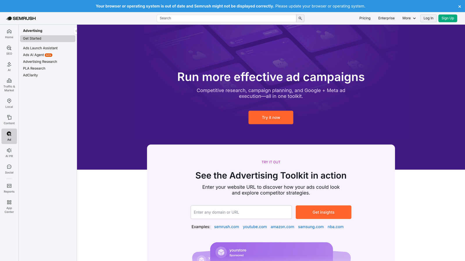 Screenshot of SEMrush PPC Toolkit website