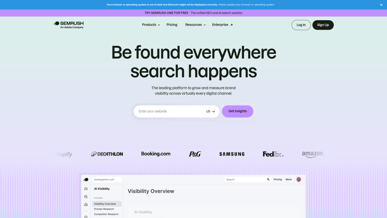 Screenshot of Semrush website