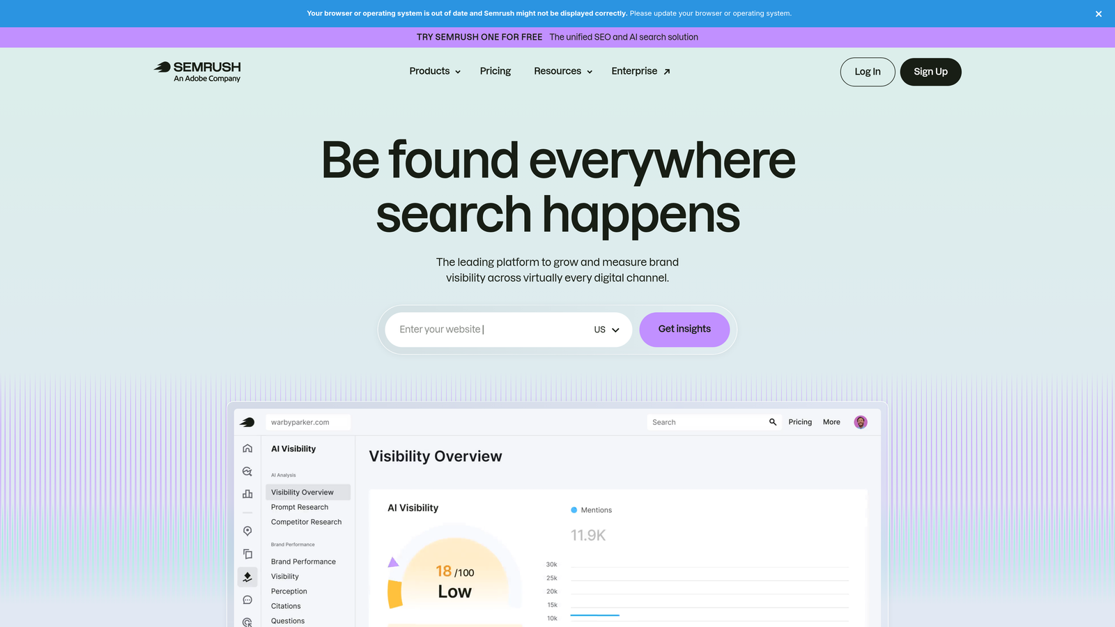 Screenshot of SEMrush website