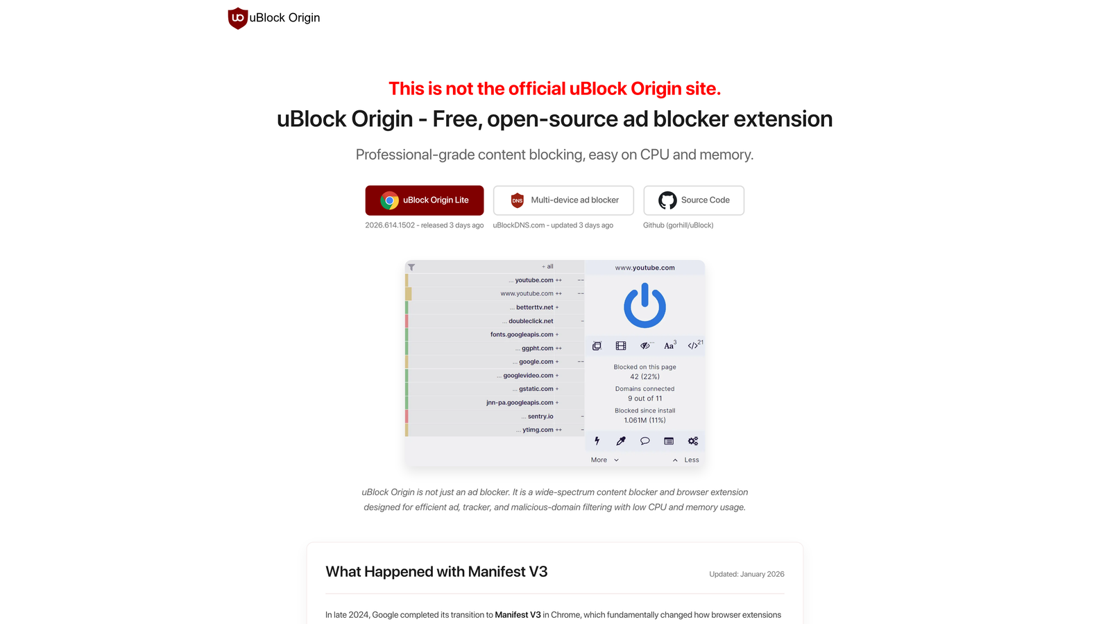 Screenshot of uBlock Origin website
