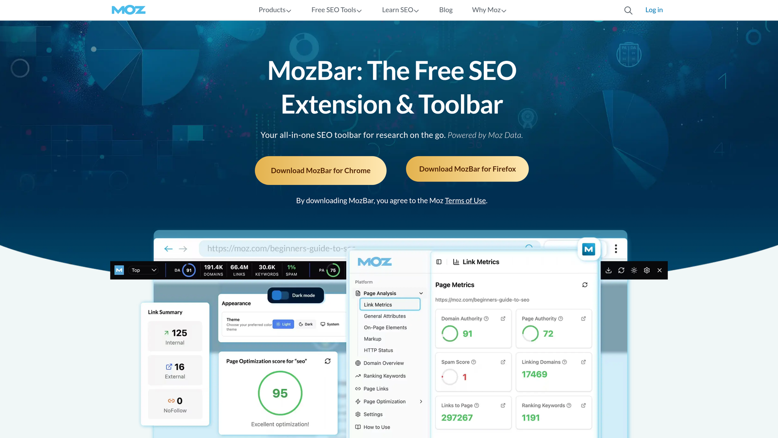 Screenshot of MozBar website