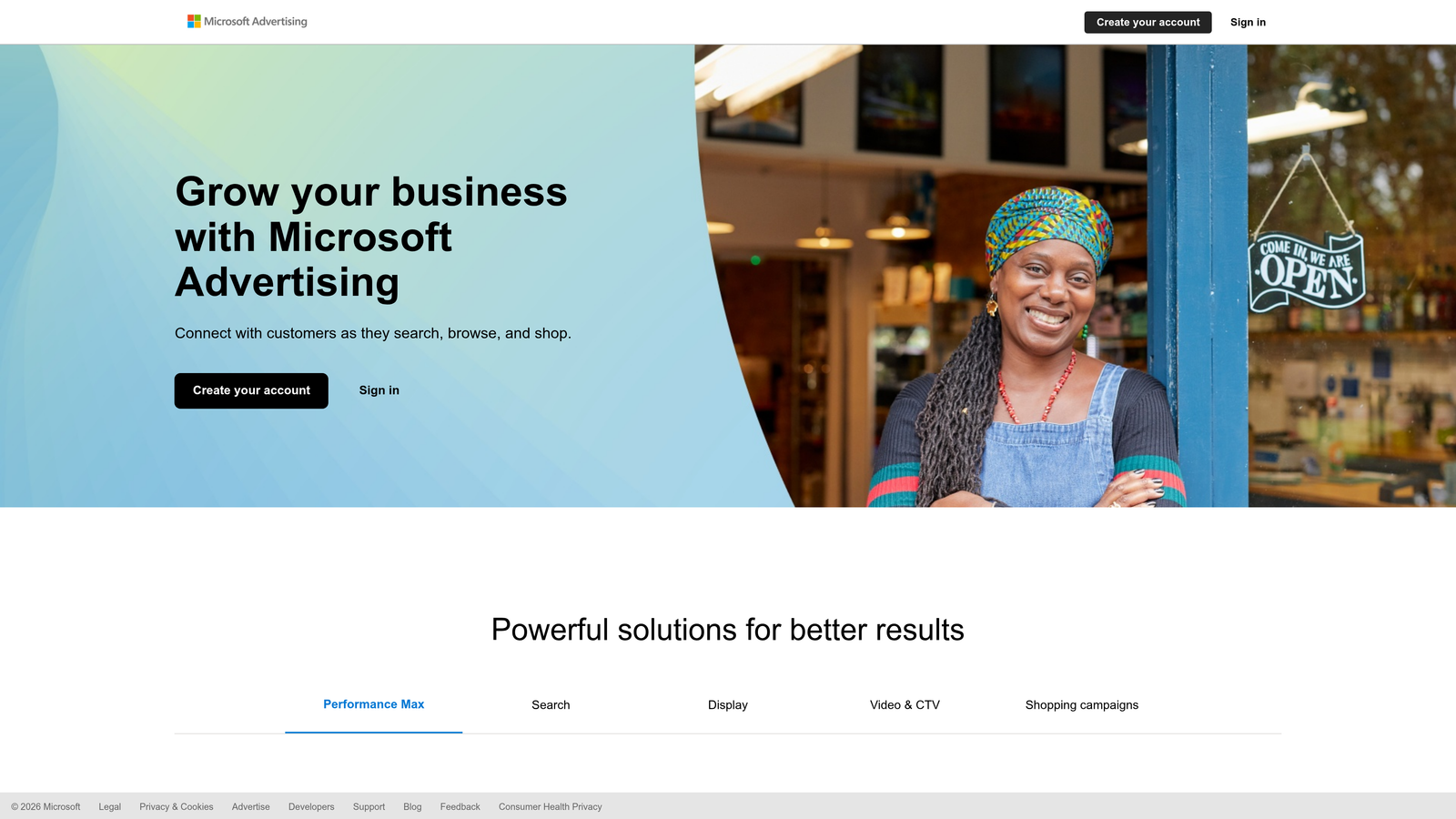 Screenshot of Microsoft Advertising website