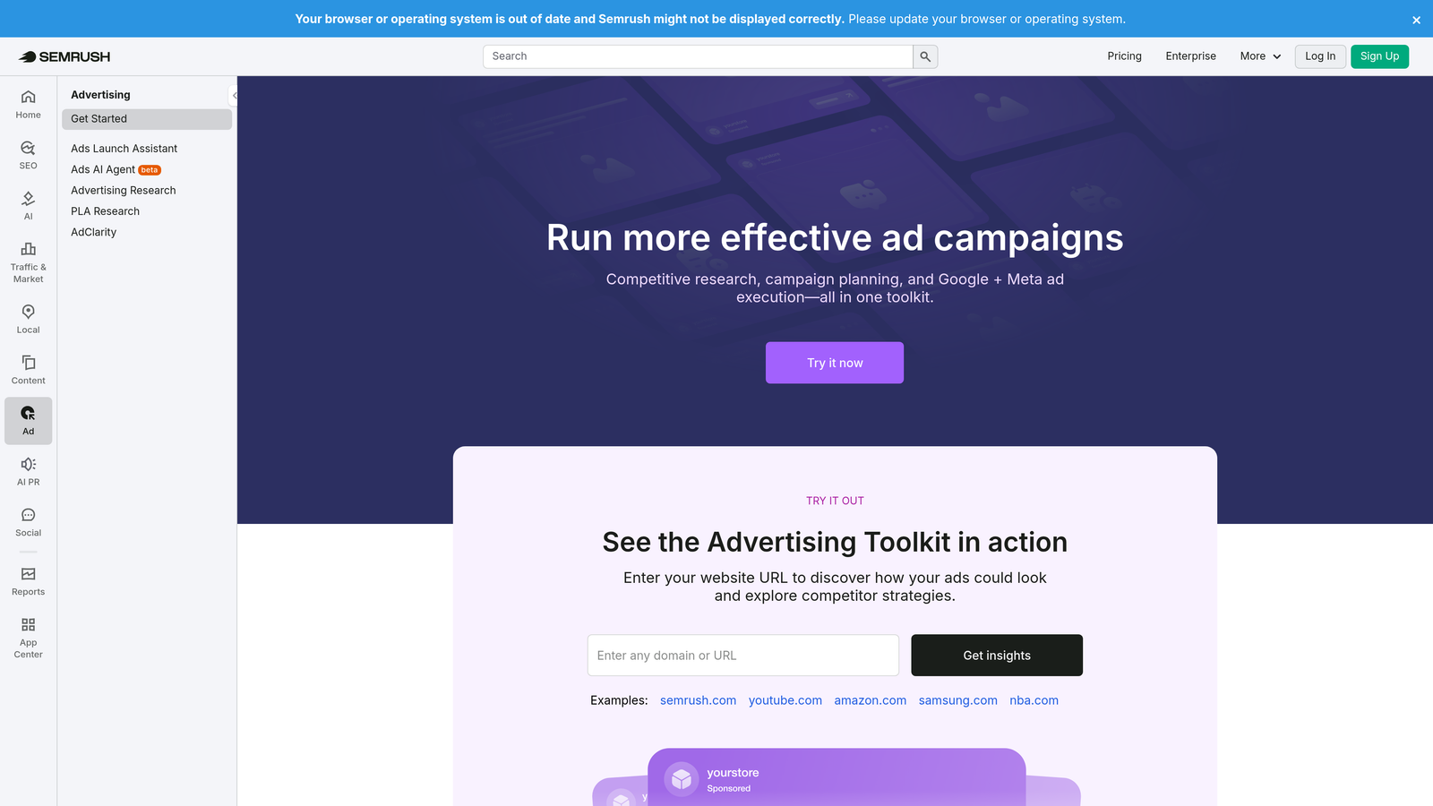 Screenshot of SEMrush PPC Toolkit website