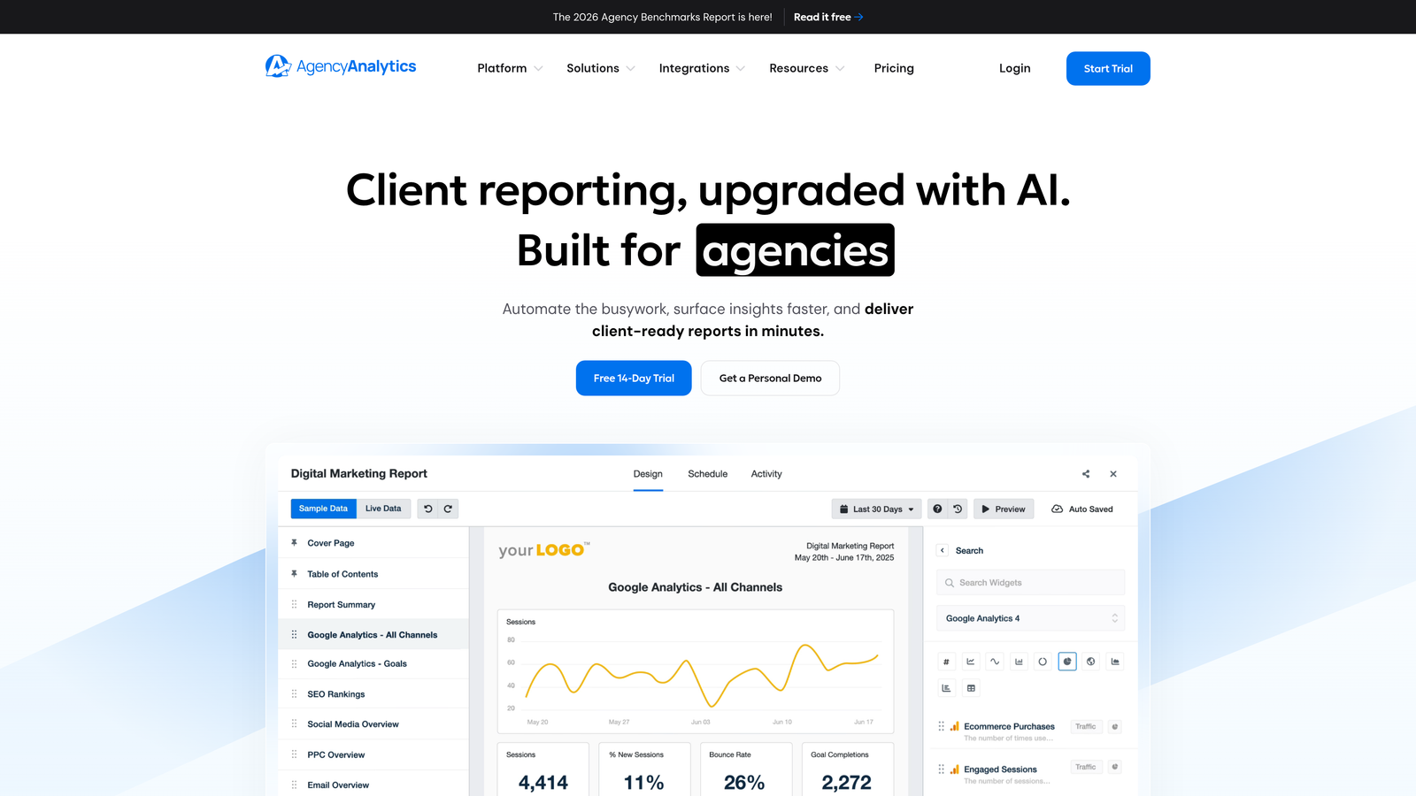 Screenshot of AgencyAnalytics website