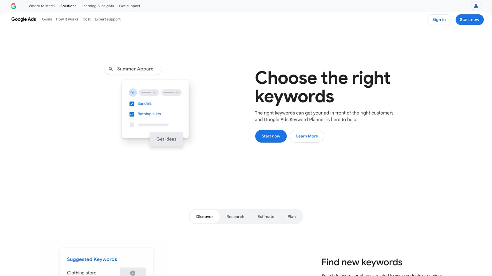 Screenshot of Google Keyword Planner website