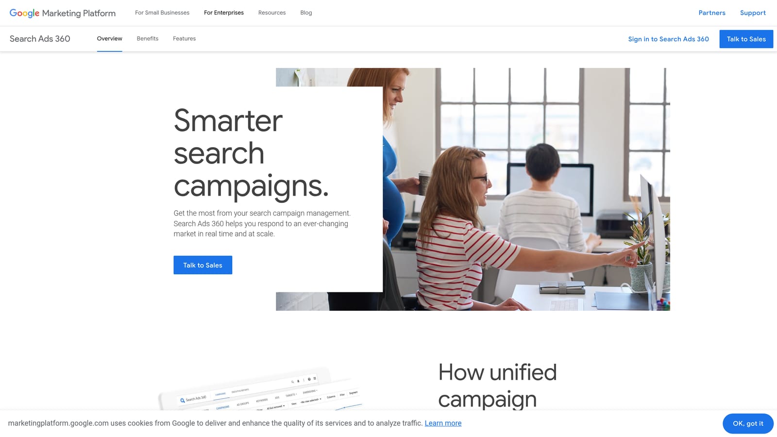 Screenshot of Search Ads 360 (SA360) website