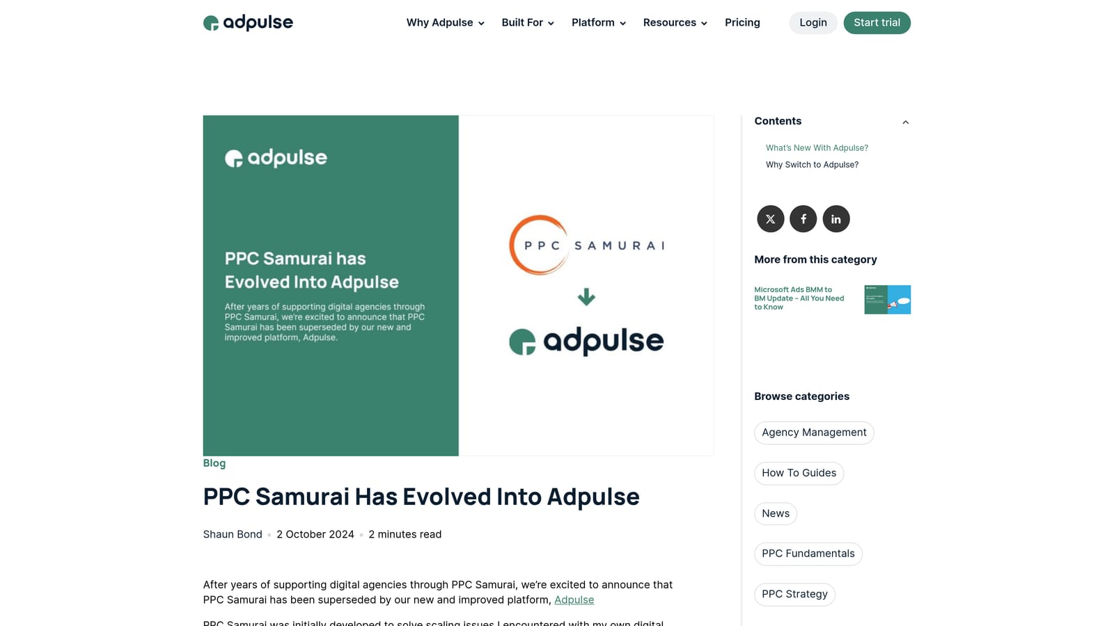 Screenshot of PPC Samurai website