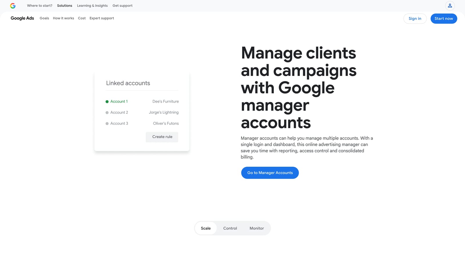 Screenshot of Google Ads Manager Accounts (MCC) website